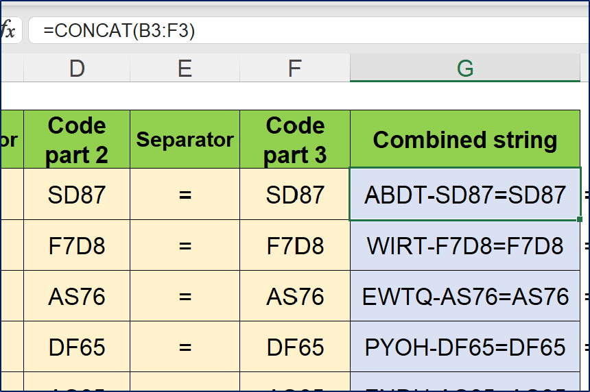 CONCAT function in Excel